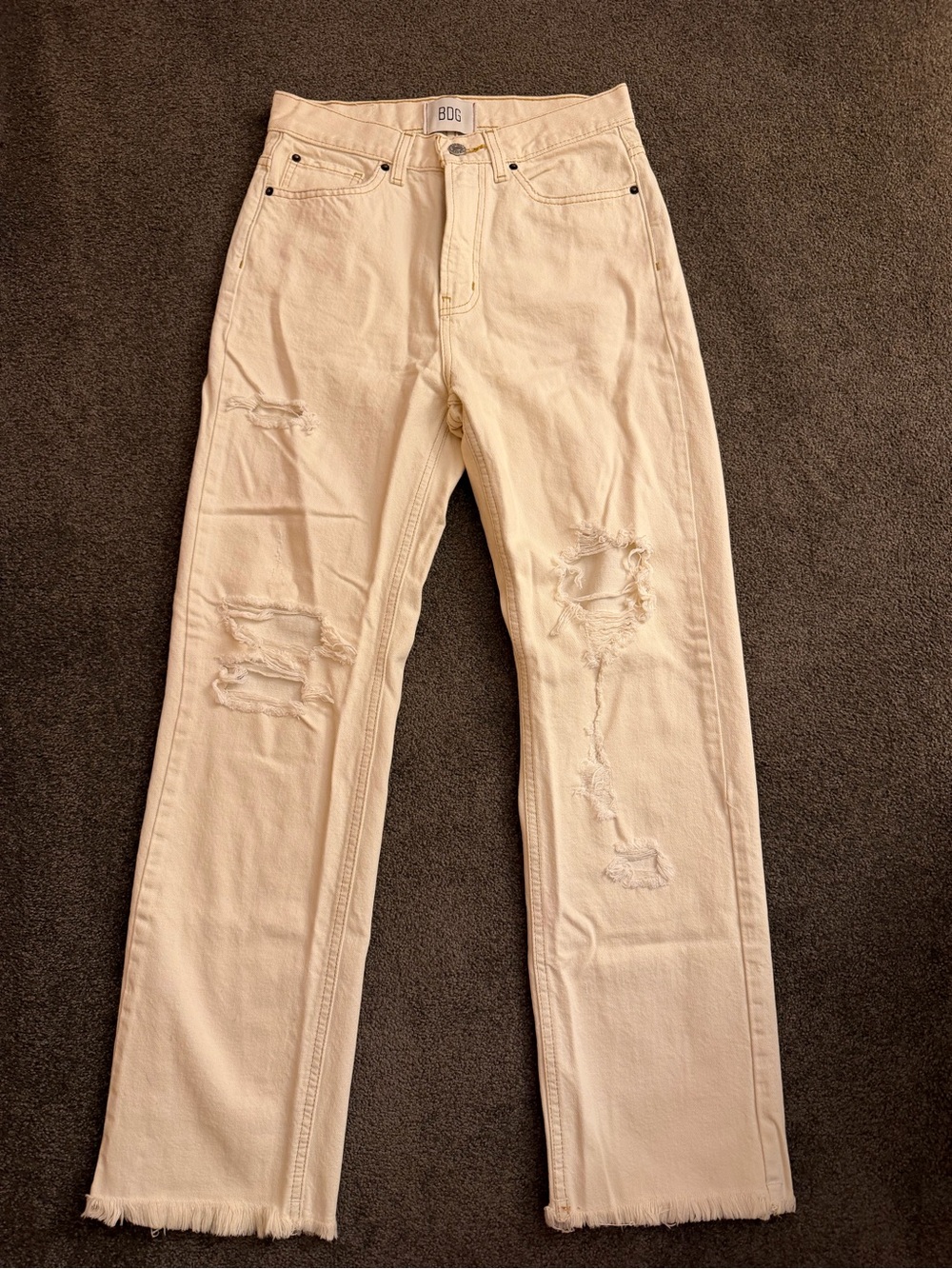 BDG Cream Distressed Boyfriend Jeans